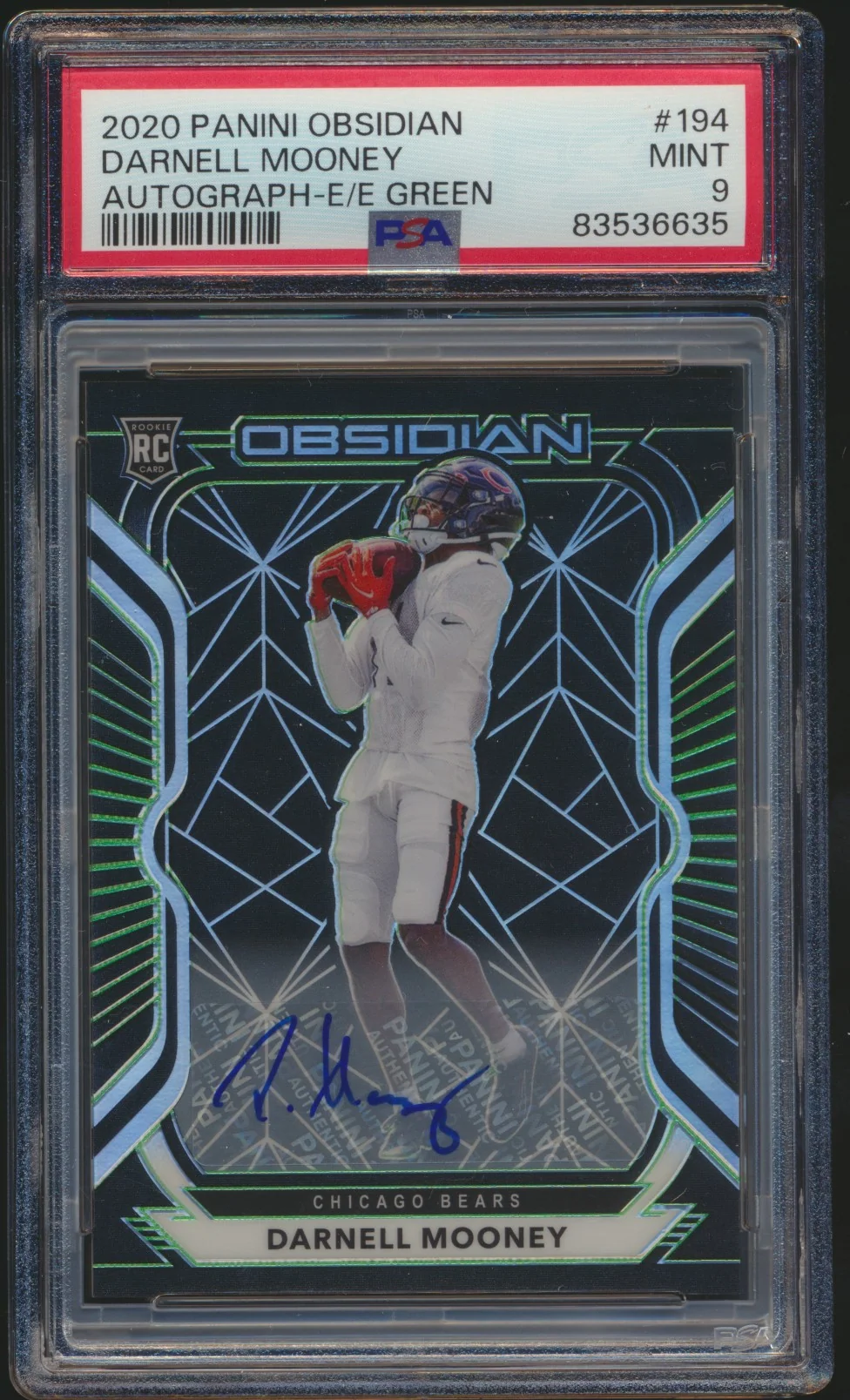 2020 Obsidian Electric Etch Green Autograph Darnell Mooney PSA 9